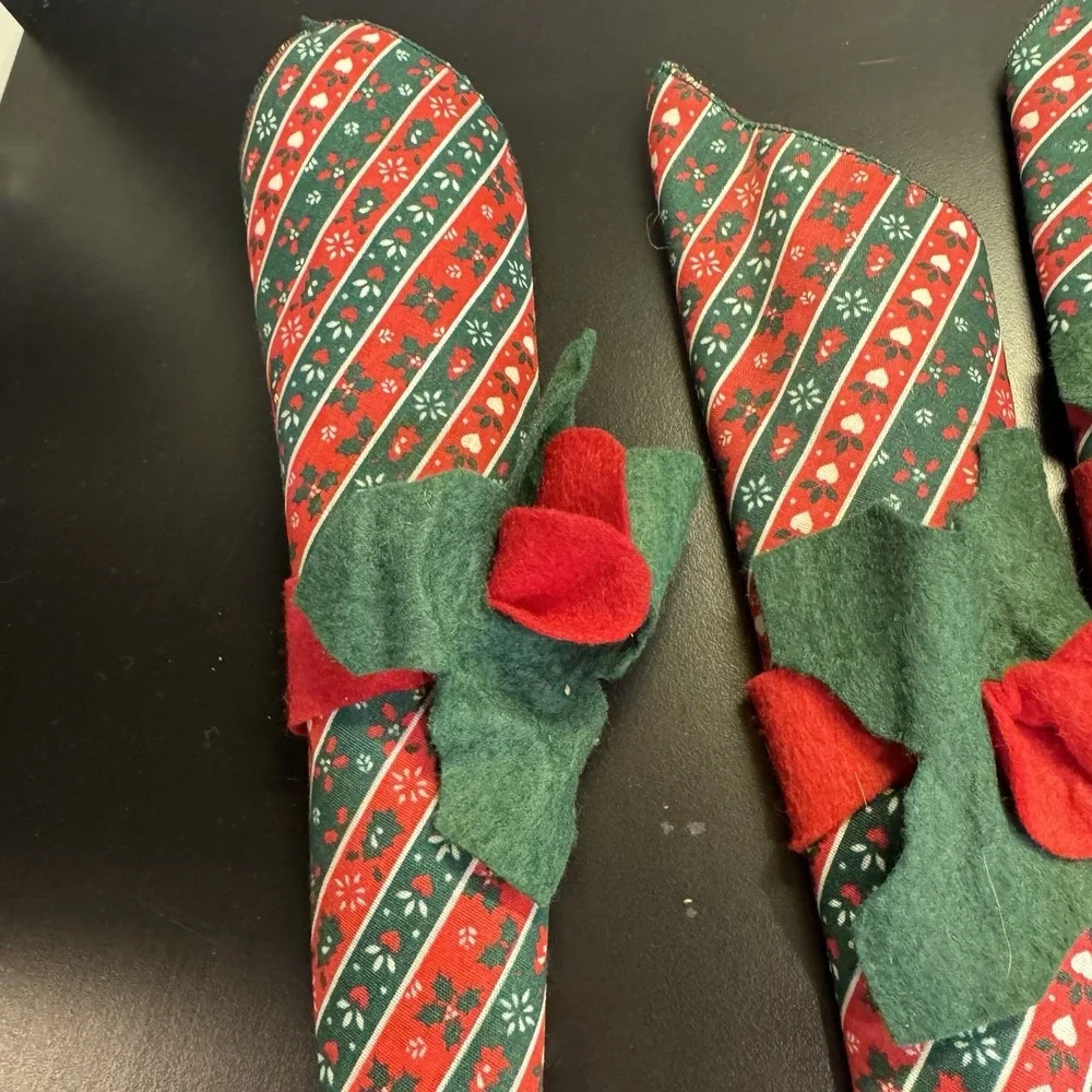Christmas Poinsettia Cloth Napkins Set Of 4 Holiday Table Decor Handmade Striped